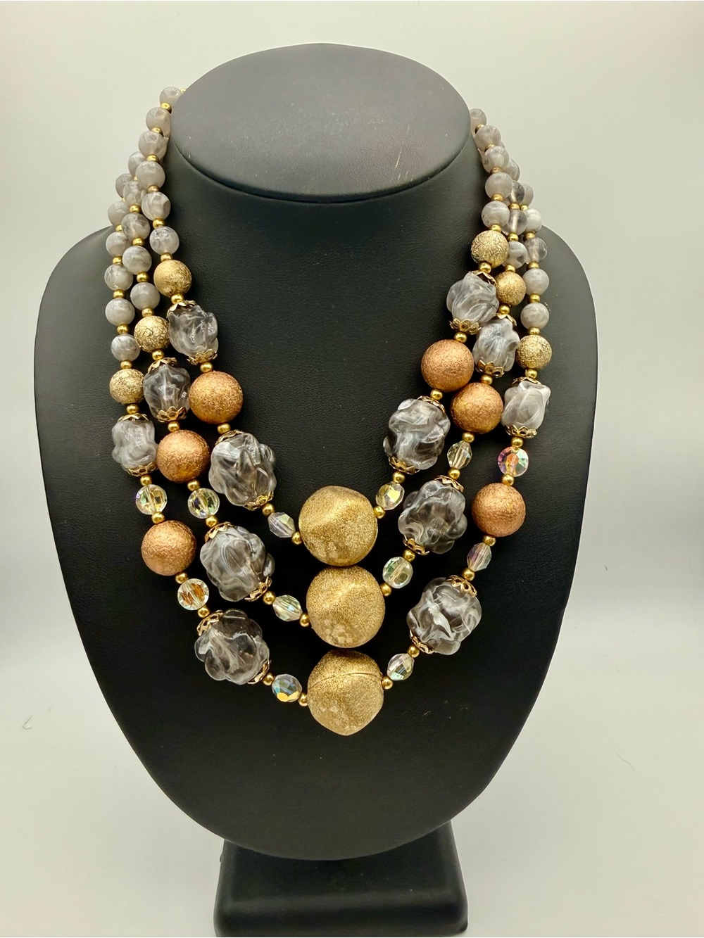MCM Gold & Gray Multi-Strand Statement Necklace